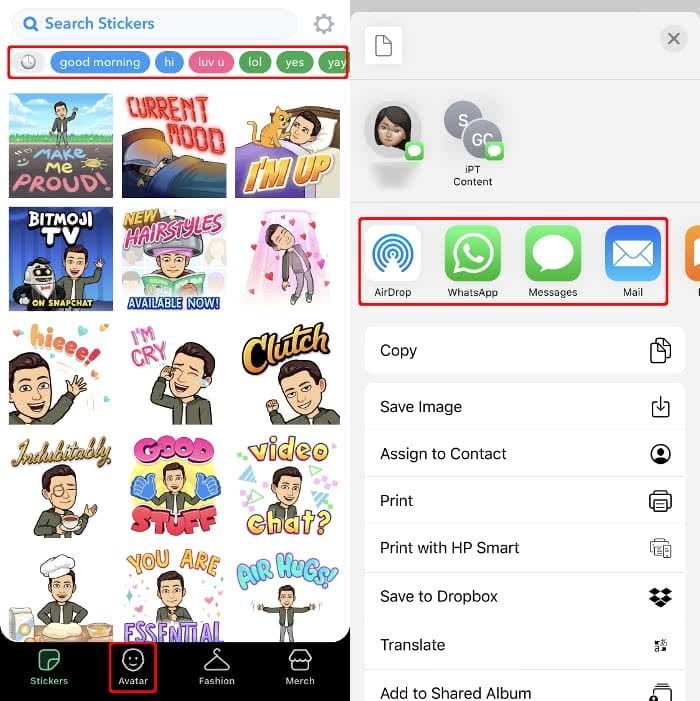 Choose and share Emoji in Bitmoji app on iPhone