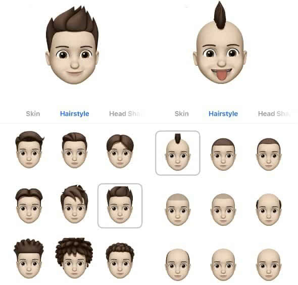 Choosing animoji hairstyle