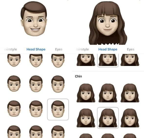 Choosing animoji headshape