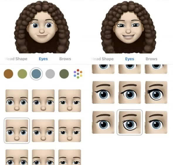 Choosing animoji eye color and shape