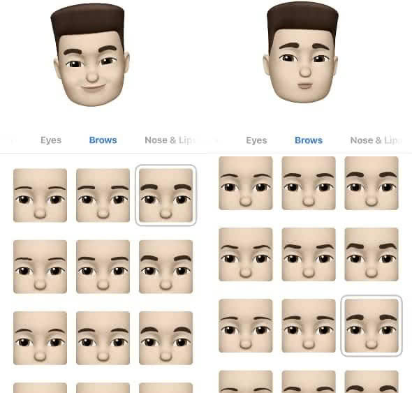 Choosing animoji eyebrows