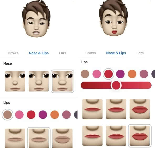Choosing animoji nose and lips