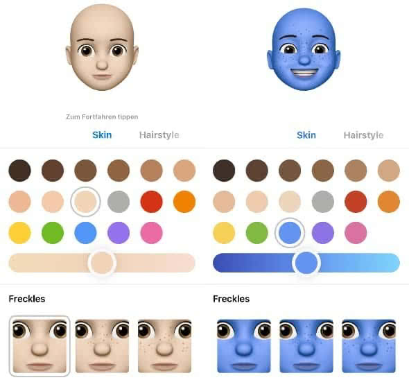 Choosing animoji skin tone