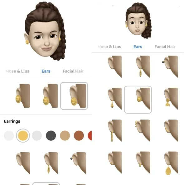 Choosing animoji ear size and accessoires 