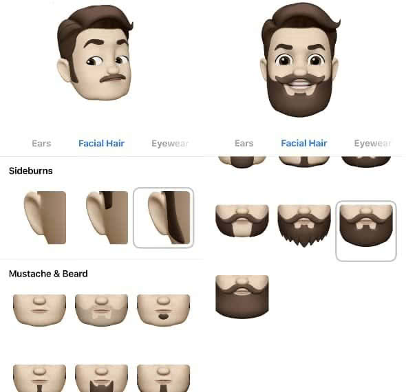 Choosing animoji facial hair