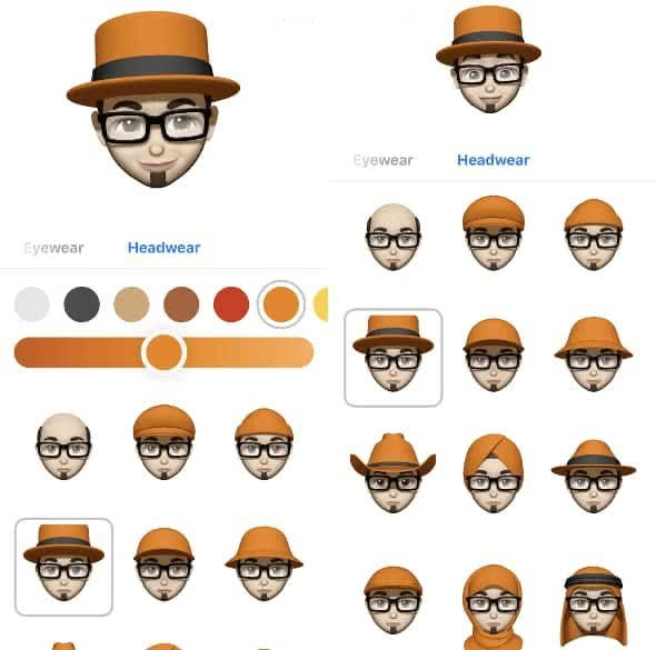 Choosing animoji headwear