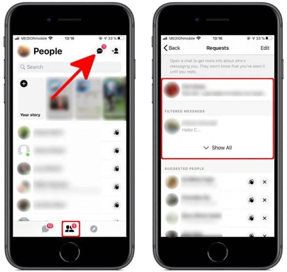 how to see message requests on facebook on iphone