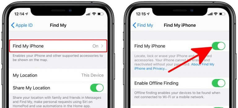 enable find my iphone without device