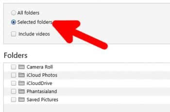 Select folders to sync photos 