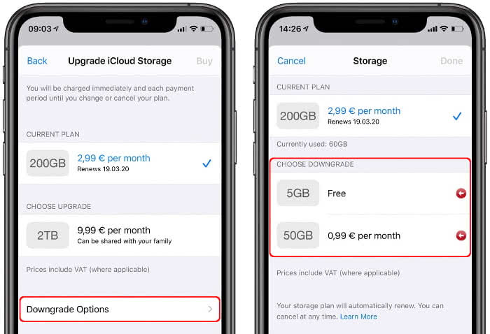 iCloud Downgrade Options on iPhone