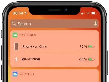 Battery widget in Today View on iPhone