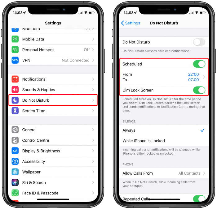 Schedule "Do Not Disturb" on the iPhone