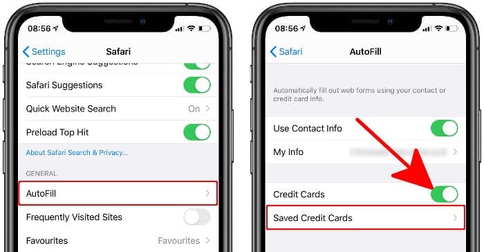 Fill in credit card information automatically on iPhone