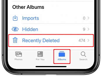 "Recently Deleted" album in the Photos app