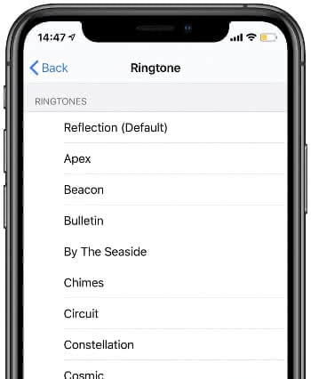List of ringtones on iPhone
