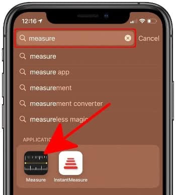 Search Measure app on iPhone