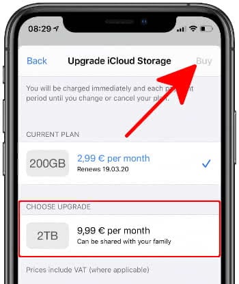 upgrading icloud storage