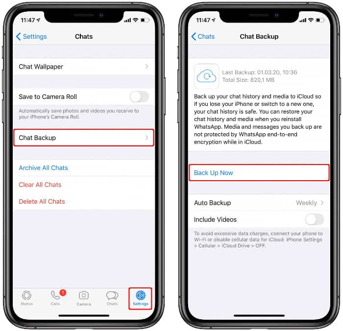 WhatsApp chat backup on iPhone