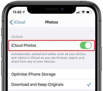 Enable "iCloud Photos" on iPhone