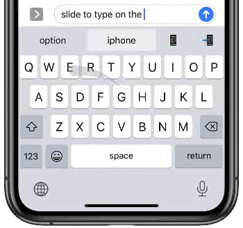قم بالتمرير للكتابة على لوحة مفاتيح iPhone