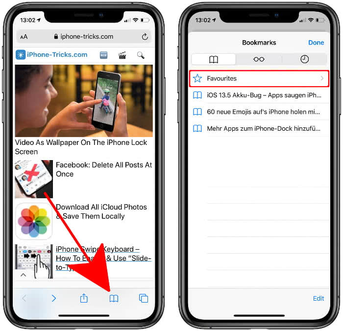 how to delete favorites safari iphone