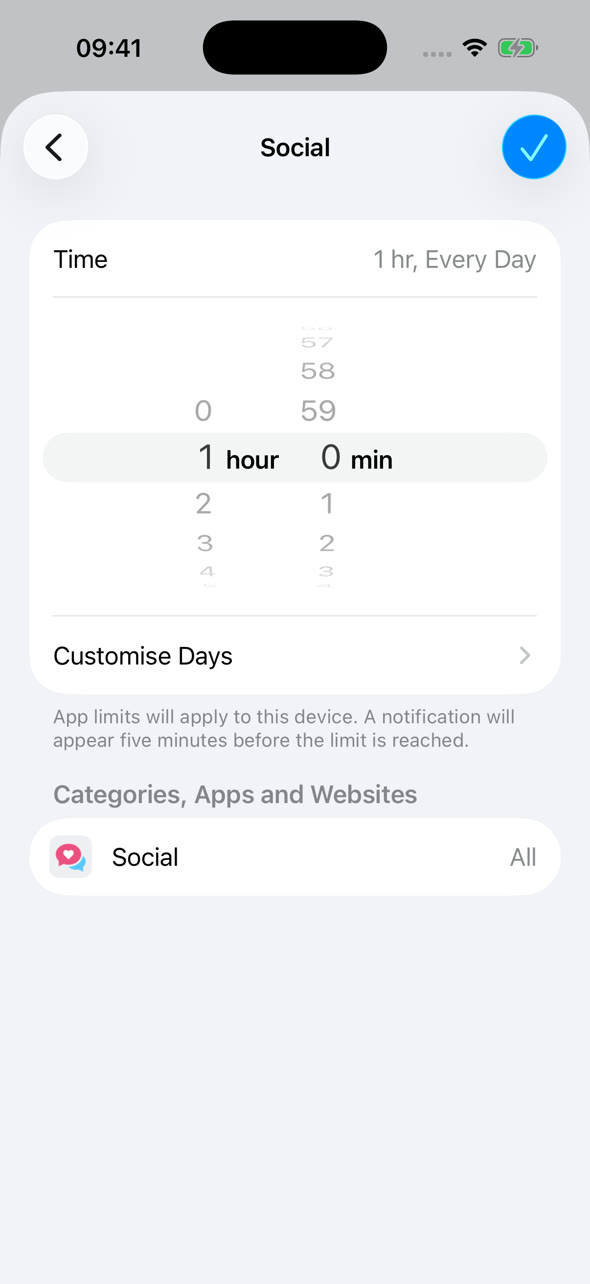 Setting a daily time limit for Social apps on iPhone