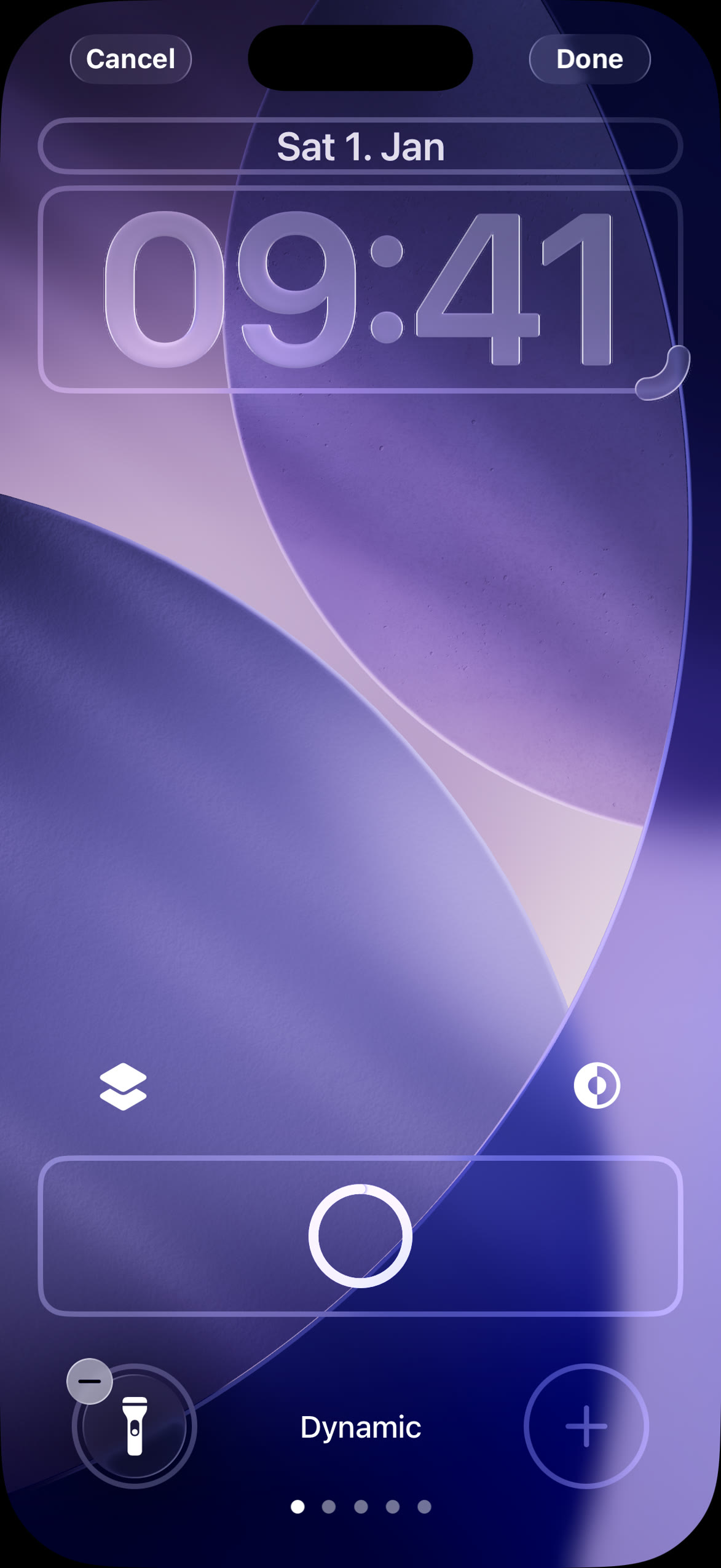 iPhone Lock Screen editor with the widget area highlighted