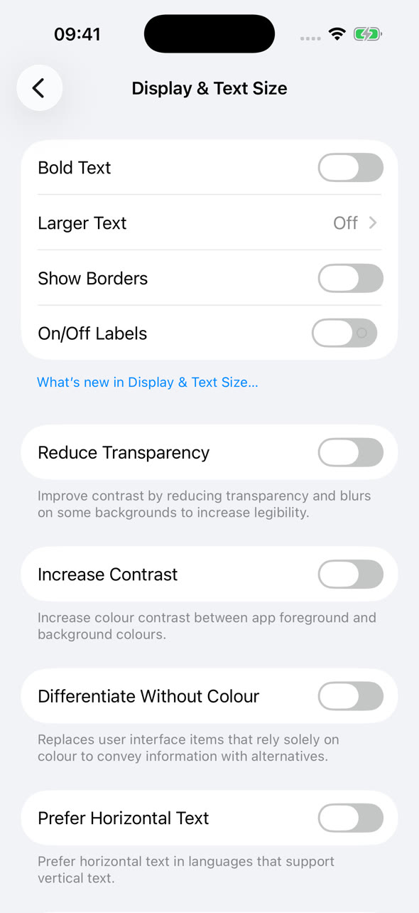 Reduce Transparency setting in Display & Text Size on iPhone